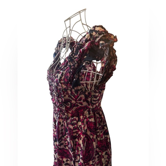 House Of Harlow 1960 Tiered Maxi Dress Tie Back Flutter Sleeve Purple Magenta XS - Picture 6 of 13